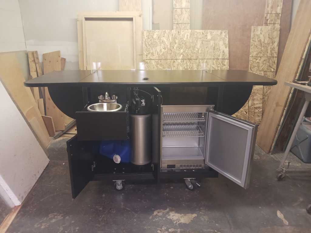 4 foot Mspec espresso cart, doors open to show interior